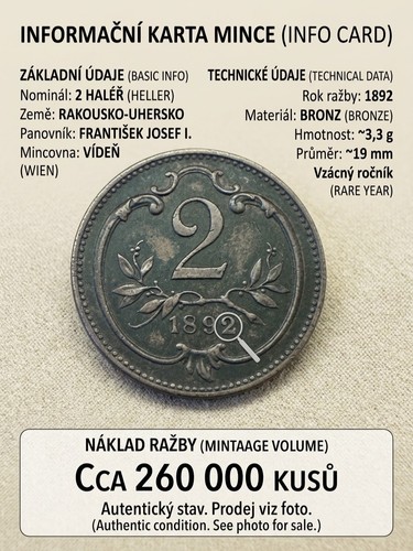 Rara moneta heller 1892 - rara, top